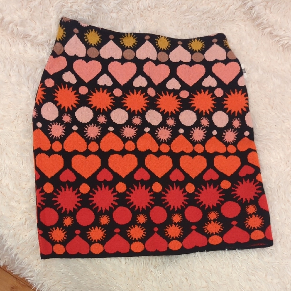 NWT Maeve By Anthropologie Black and Red Hearts Patterned Pencil Skirt Size S